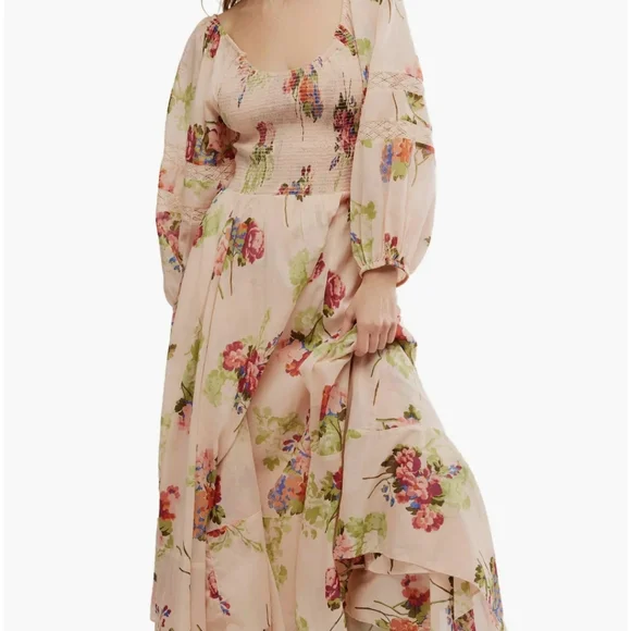 Free People, Morning Glory Floral Smocked Long Sleeve Maxi Dress, Size Xs NWT - Picture 4 of 8